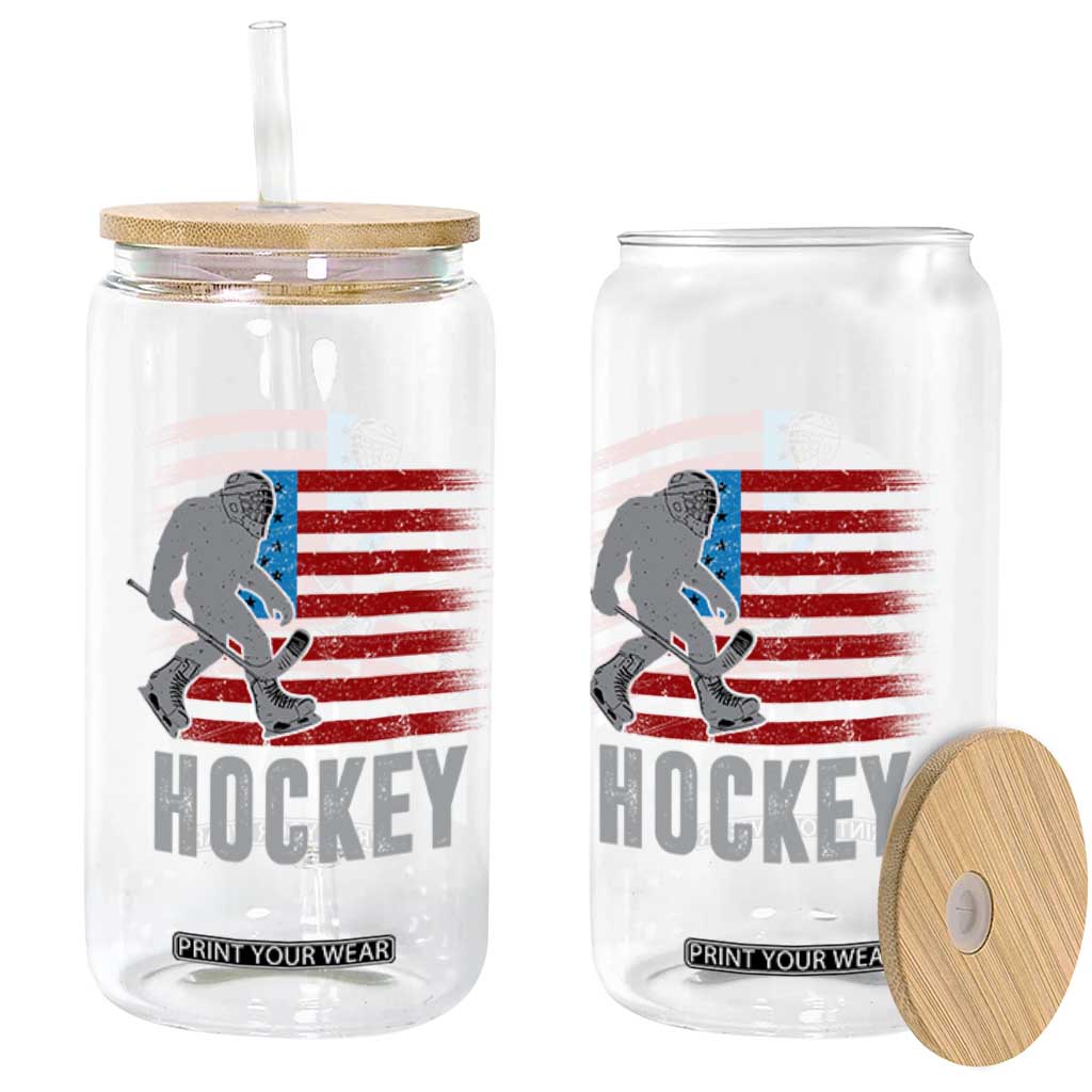 Hockey Bigfoot USA Flag Glass Can Vintage Patriotic Ice Hockey Player TS10 Print Your Wear