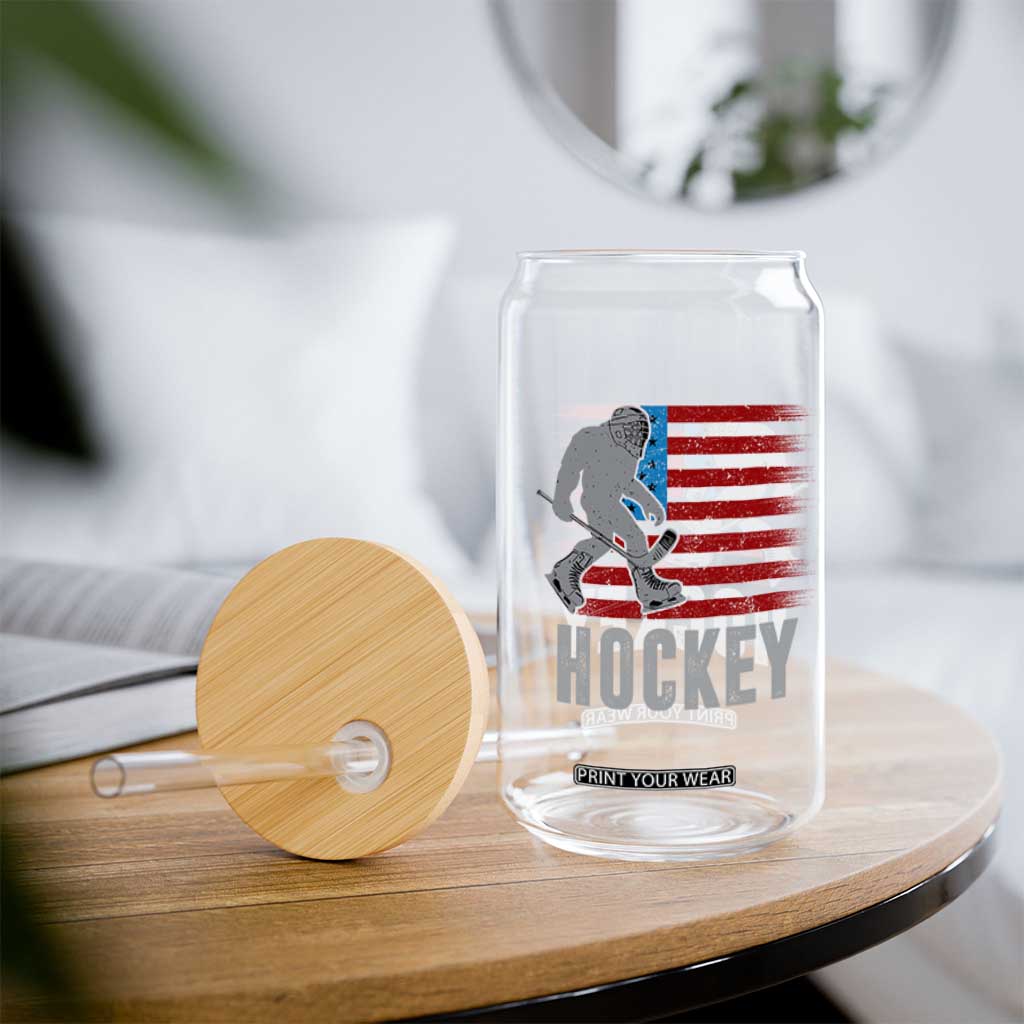 Hockey Bigfoot USA Flag Glass Can Vintage Patriotic Ice Hockey Player TS10 Print Your Wear