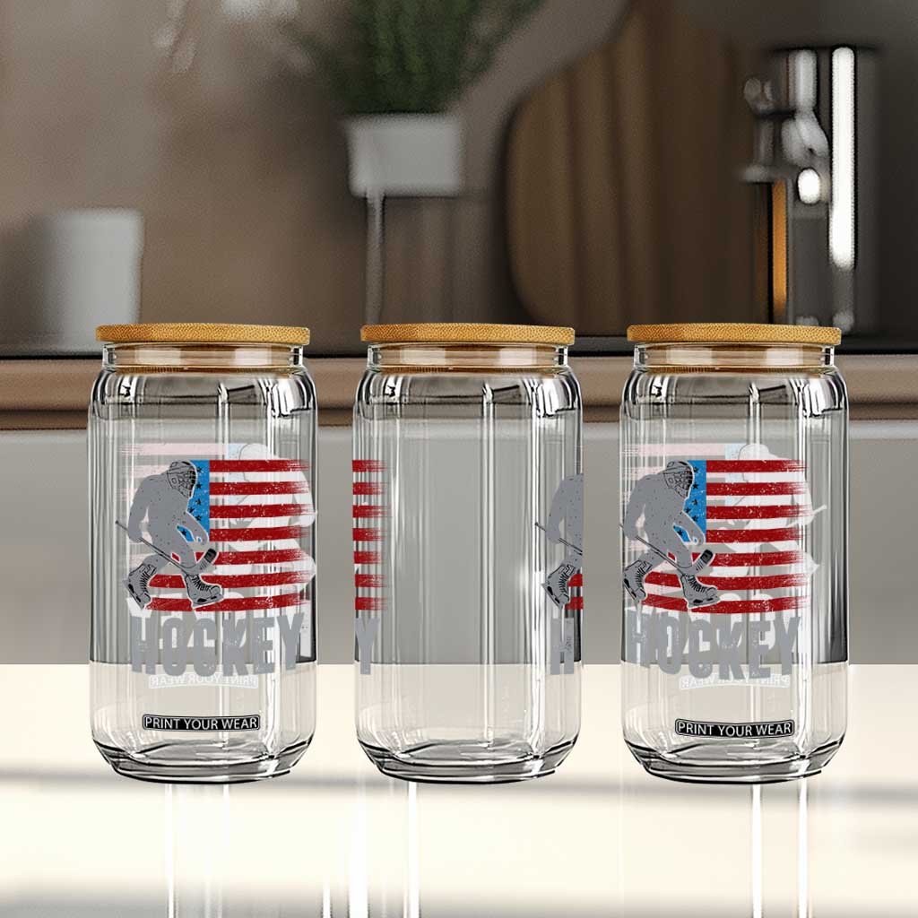 Hockey Bigfoot USA Flag Glass Can Vintage Patriotic Ice Hockey Player TS10 Print Your Wear