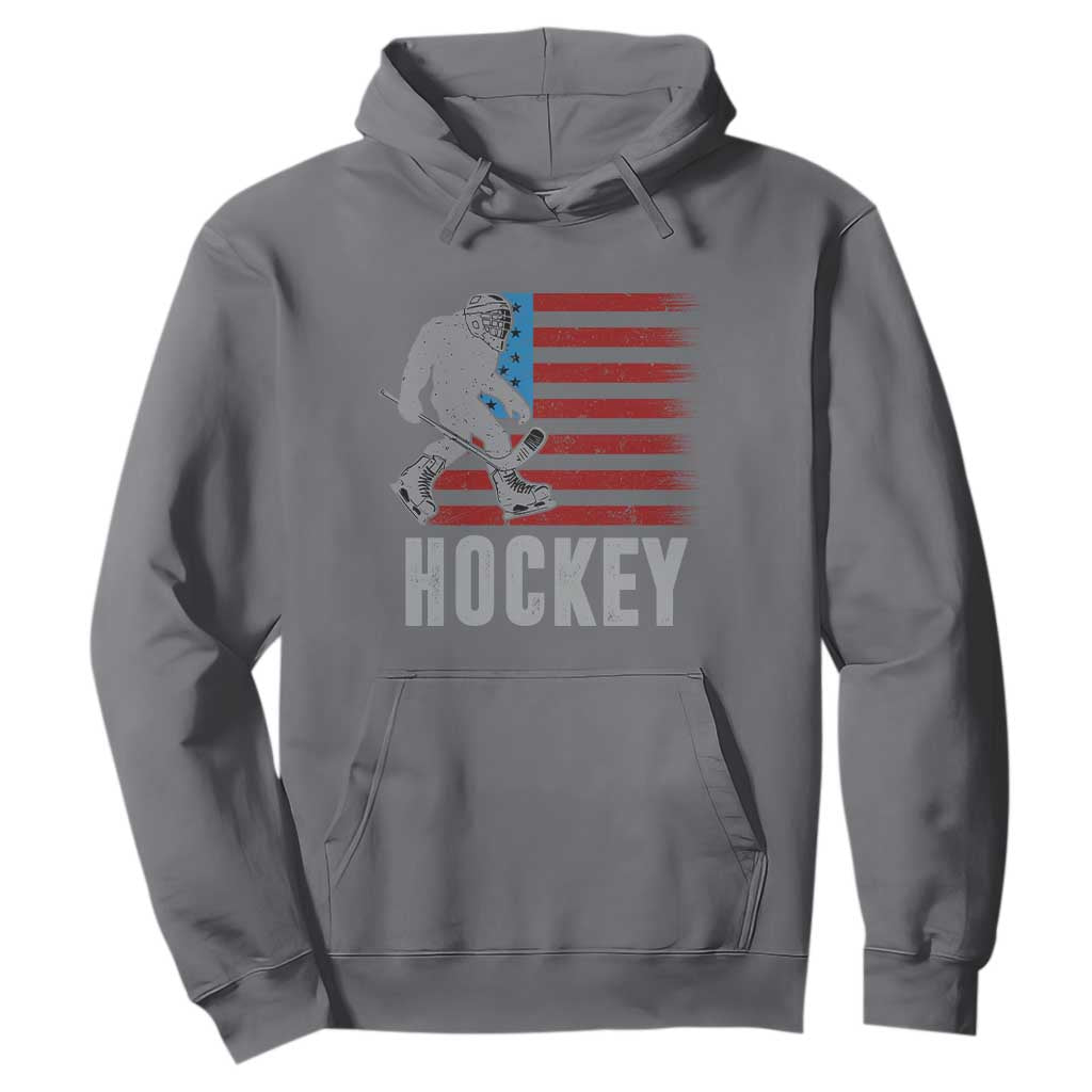 Hockey Bigfoot USA Flag Hoodie Vintage Patriotic Ice Hockey Player TS10 Charcoal Print Your Wear