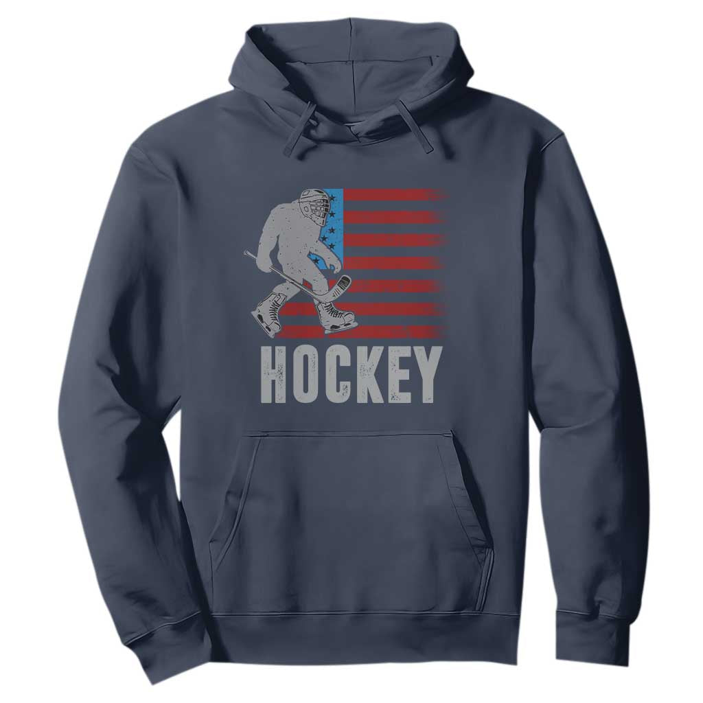 Hockey Bigfoot USA Flag Hoodie Vintage Patriotic Ice Hockey Player TS10 Navy Print Your Wear