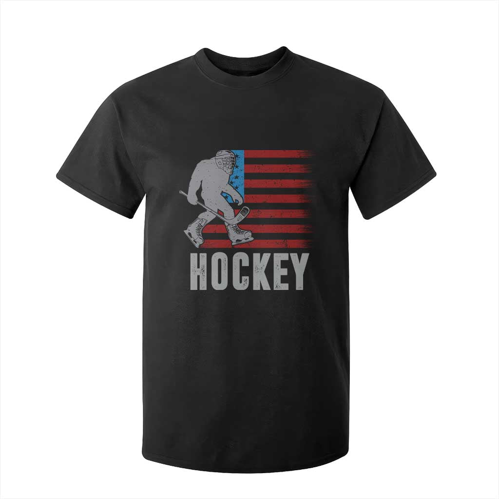 Hockey Bigfoot USA Flag T Shirt For Kid Vintage Patriotic Ice Hockey Player TS10 Black Print Your Wear