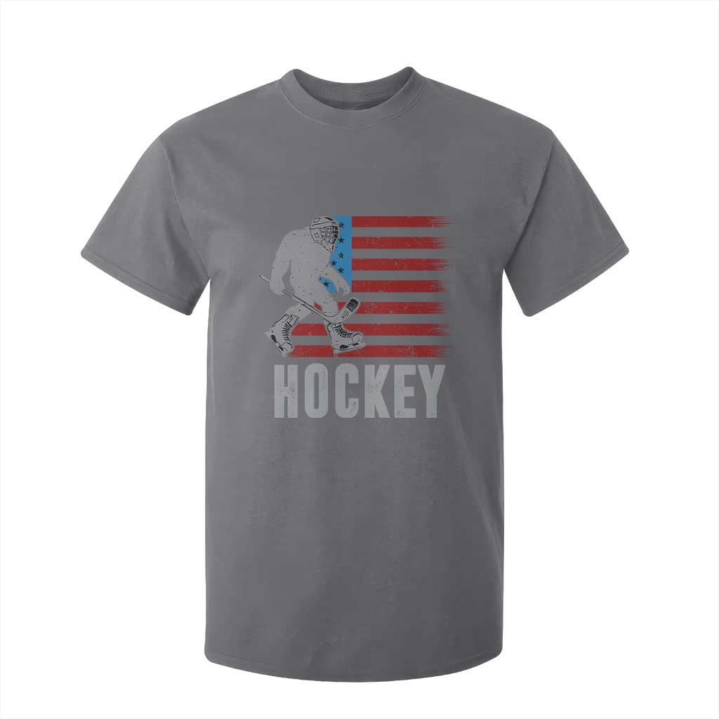 Hockey Bigfoot USA Flag T Shirt For Kid Vintage Patriotic Ice Hockey Player TS10 Charcoal Print Your Wear