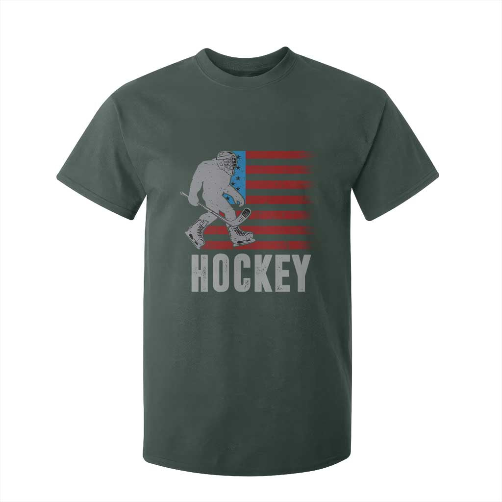 Hockey Bigfoot USA Flag T Shirt For Kid Vintage Patriotic Ice Hockey Player TS10 Dark Forest Green Print Your Wear