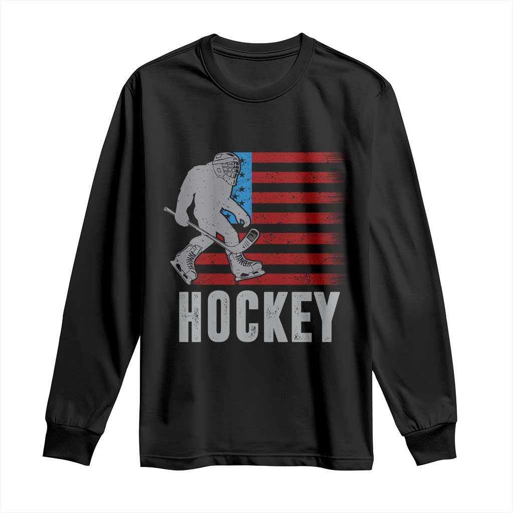 Hockey Bigfoot USA Flag Long Sleeve Shirt Vintage Patriotic Ice Hockey Player TS10 Black Print Your Wear