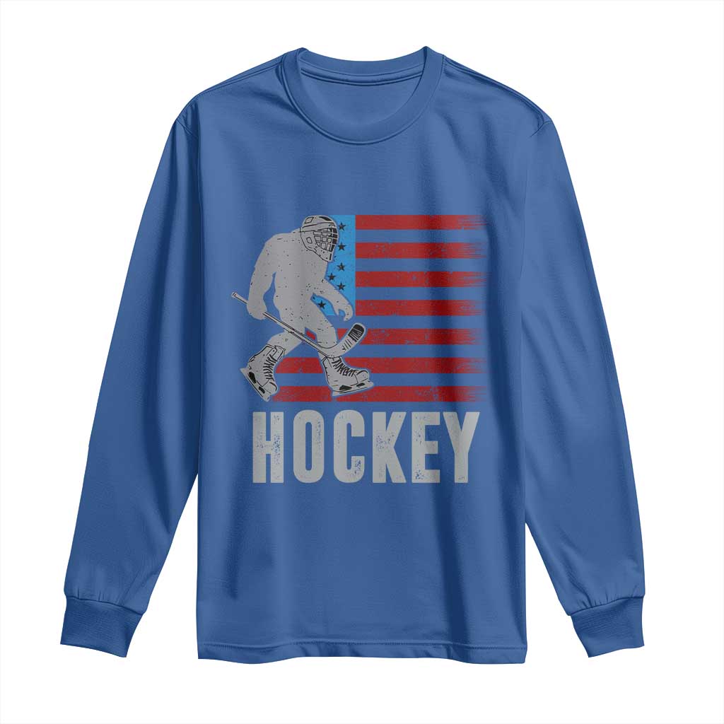 Hockey Bigfoot USA Flag Long Sleeve Shirt Vintage Patriotic Ice Hockey Player TS10 Royal Blue Print Your Wear