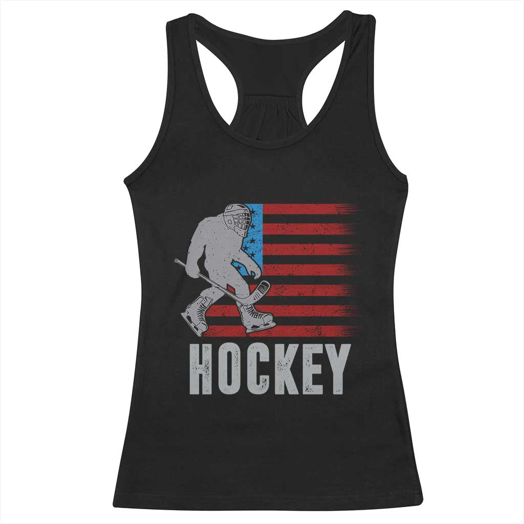 Hockey Bigfoot USA Flag Racerback Tank Top Vintage Patriotic Ice Hockey Player TS10 Black Print Your Wear