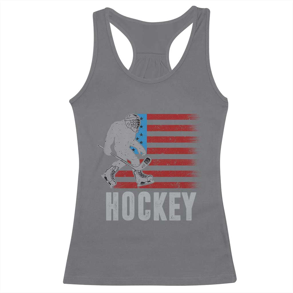 Hockey Bigfoot USA Flag Racerback Tank Top Vintage Patriotic Ice Hockey Player TS10 Charcoal Print Your Wear