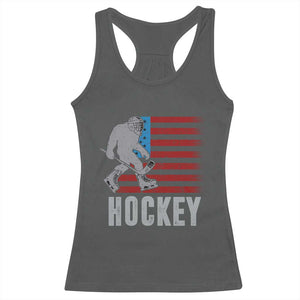 Hockey Bigfoot USA Flag Racerback Tank Top Vintage Patriotic Ice Hockey Player TS10 Dark Heather Print Your Wear