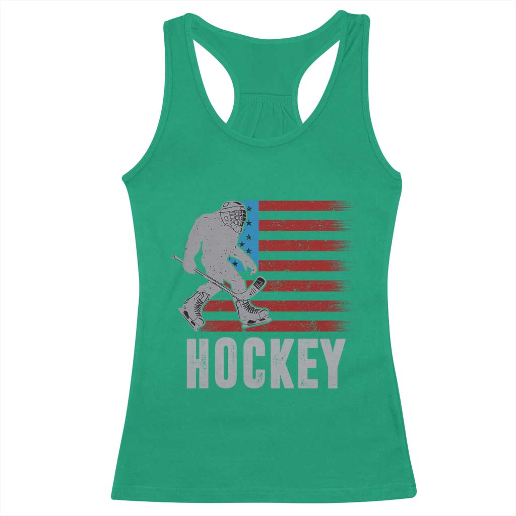 Hockey Bigfoot USA Flag Racerback Tank Top Vintage Patriotic Ice Hockey Player TS10 Irish Green Print Your Wear