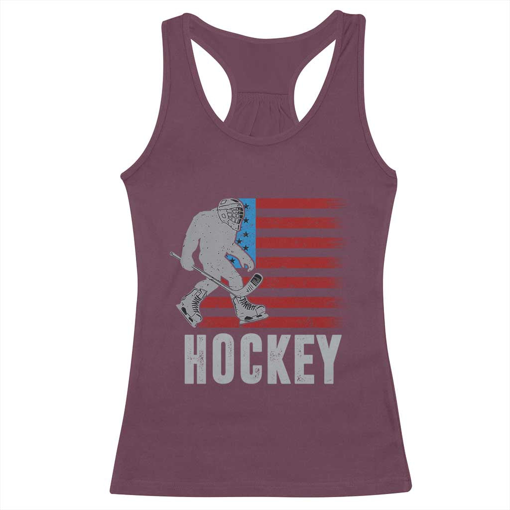 Hockey Bigfoot USA Flag Racerback Tank Top Vintage Patriotic Ice Hockey Player TS10 Maroon Print Your Wear