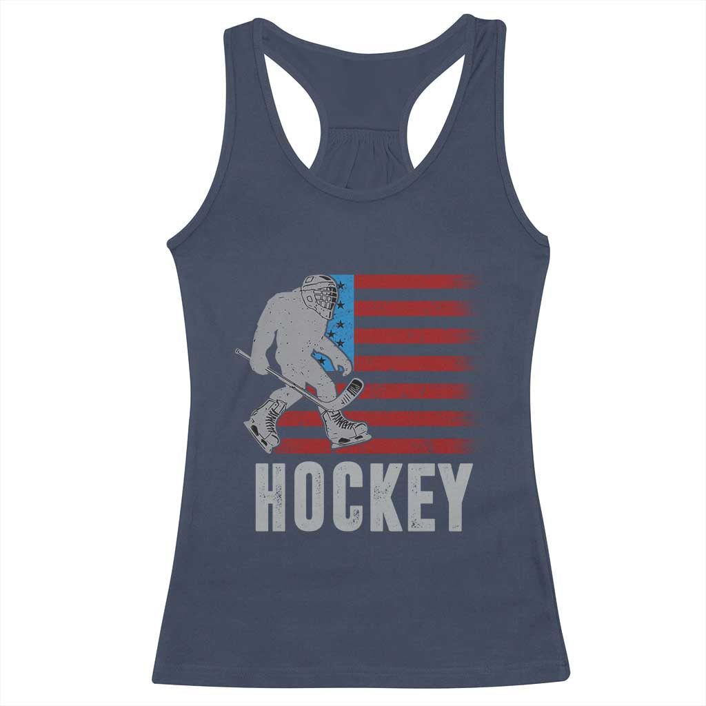 Hockey Bigfoot USA Flag Racerback Tank Top Vintage Patriotic Ice Hockey Player TS10 Navy Print Your Wear