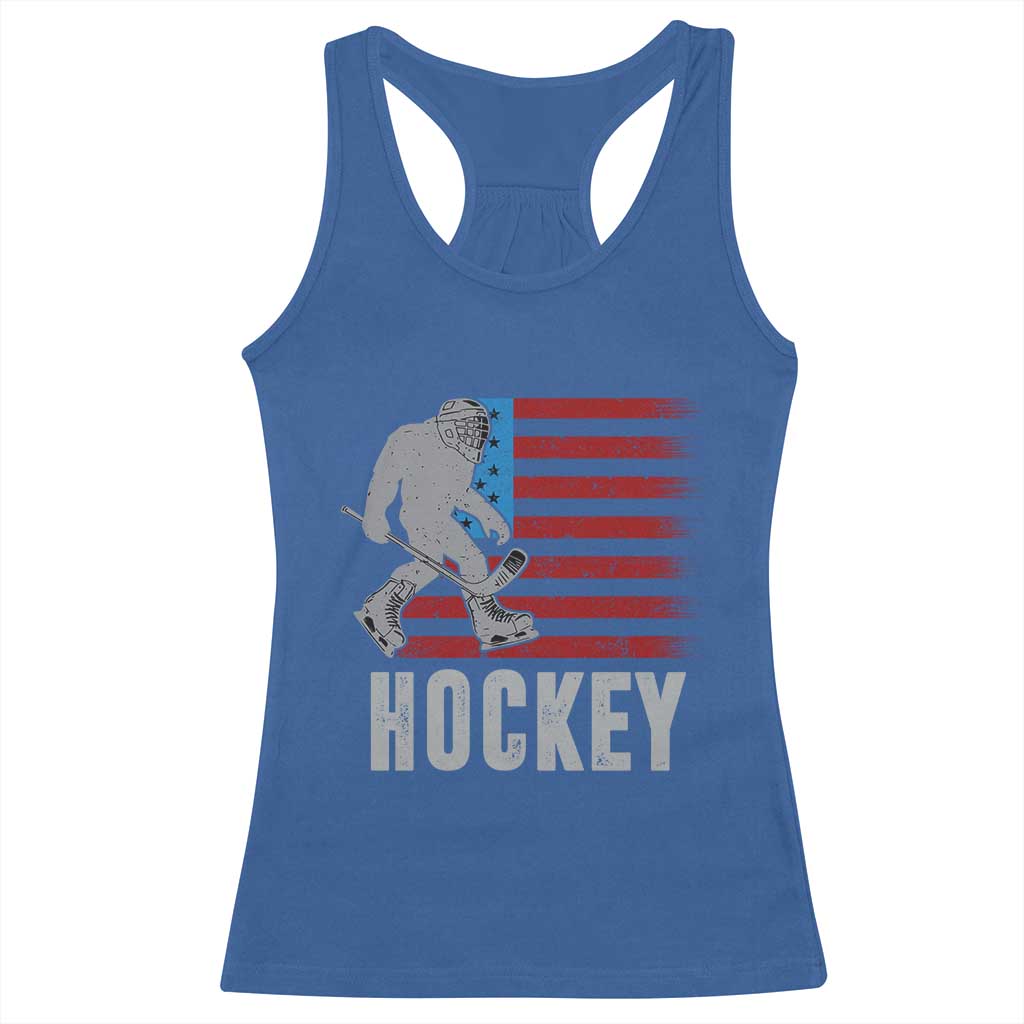 Hockey Bigfoot USA Flag Racerback Tank Top Vintage Patriotic Ice Hockey Player TS10 Royal Blue Print Your Wear