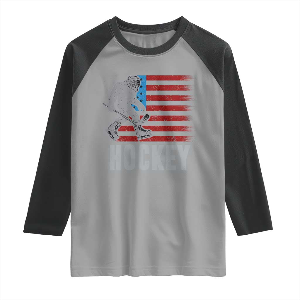 Hockey Bigfoot USA Flag Raglan Shirt Vintage Patriotic Ice Hockey Player TS10 Sport Gray Black Print Your Wear
