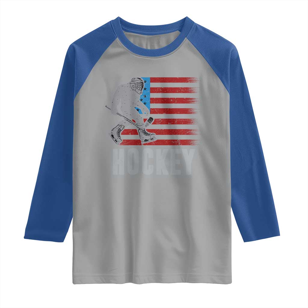 Hockey Bigfoot USA Flag Raglan Shirt Vintage Patriotic Ice Hockey Player TS10 Sport Gray Royal Print Your Wear