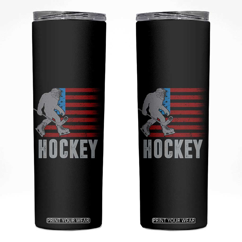 Hockey Bigfoot USA Flag Skinny Tumbler Vintage Patriotic Ice Hockey Player TS10 Black Print Your Wear