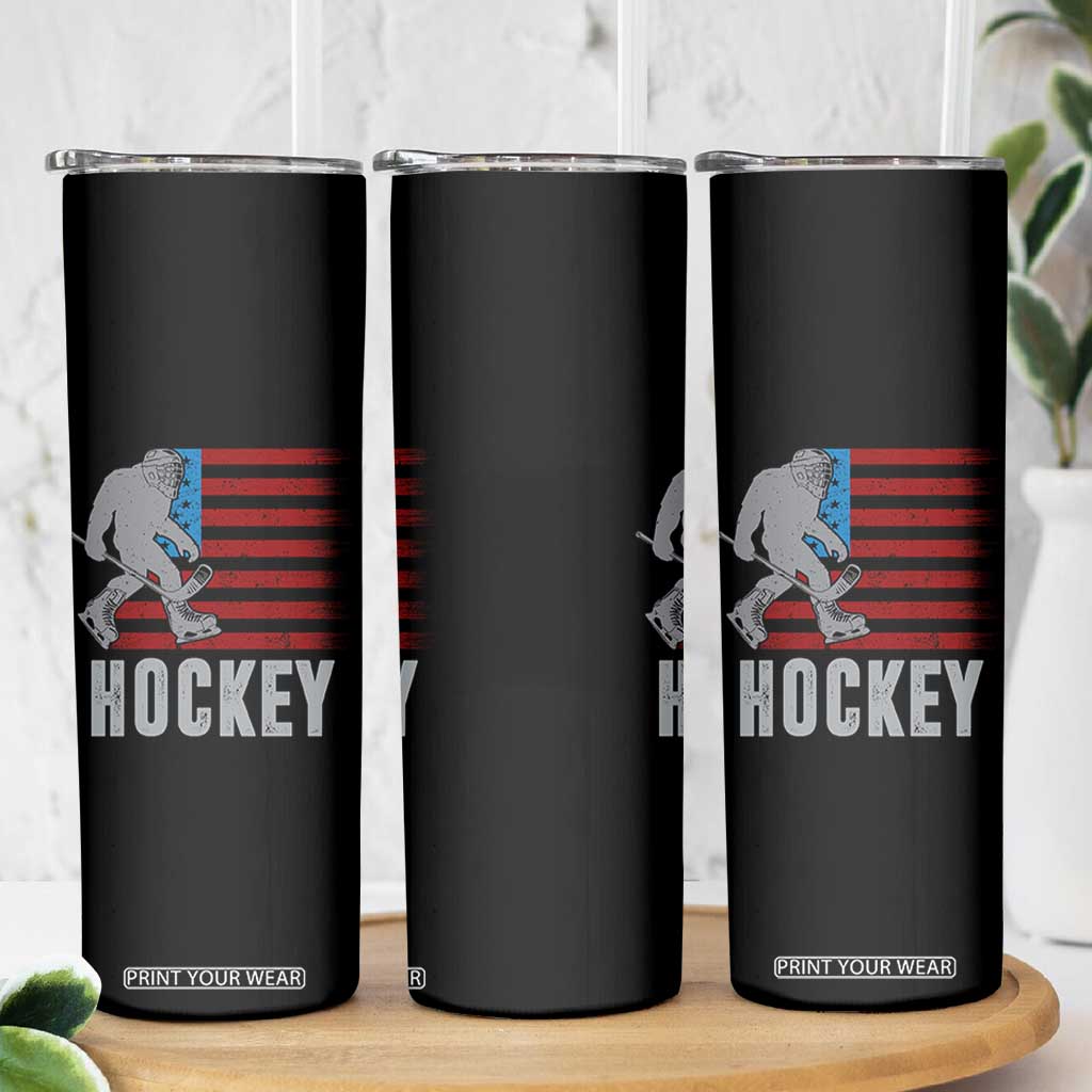 Hockey Bigfoot USA Flag Skinny Tumbler Vintage Patriotic Ice Hockey Player TS10 Print Your Wear
