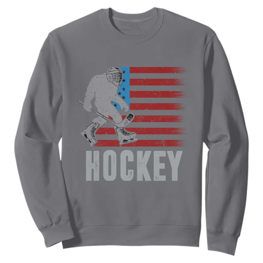 Hockey Bigfoot USA Flag Sweatshirt Vintage Patriotic Ice Hockey Player TS10 Charcoal Print Your Wear