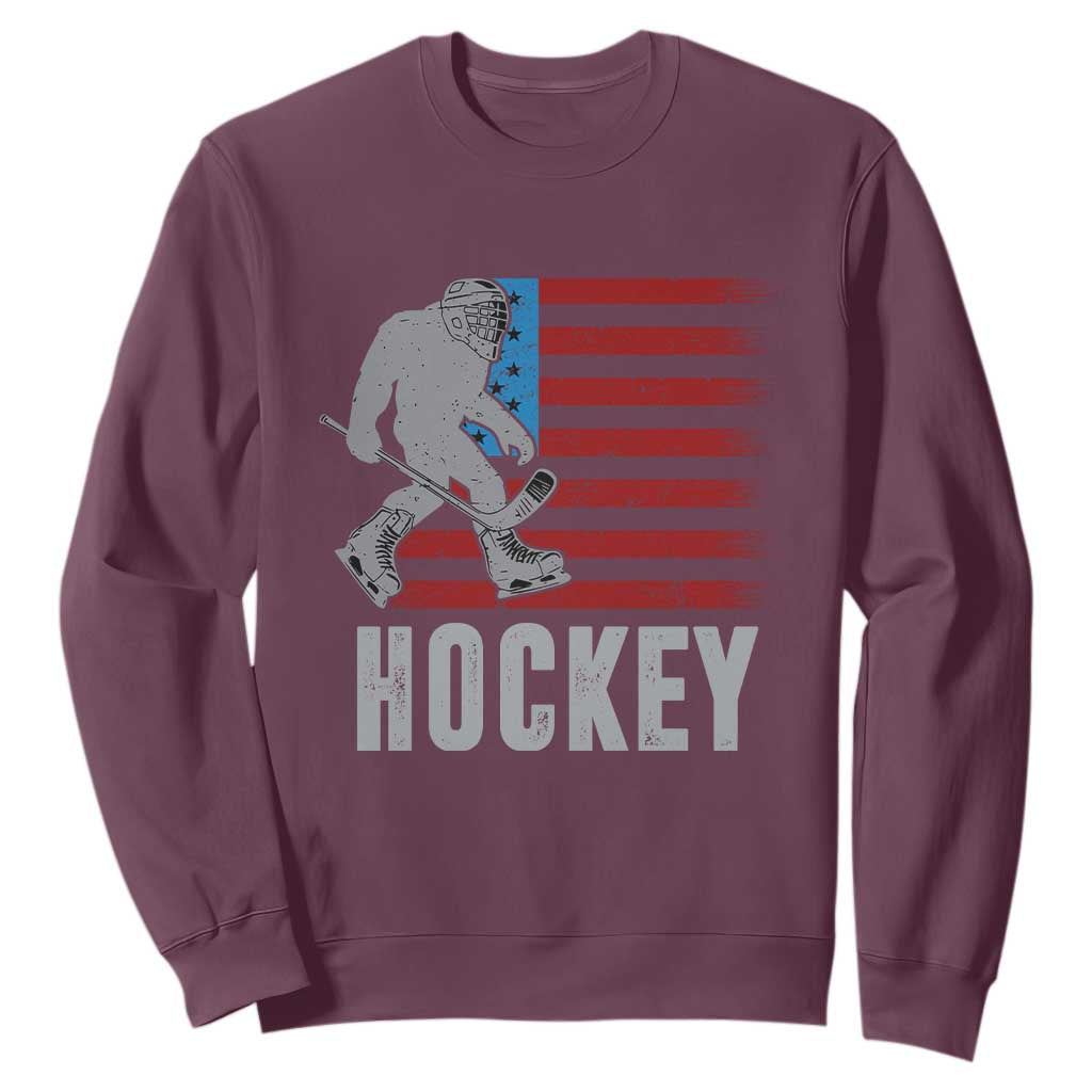 Hockey Bigfoot USA Flag Sweatshirt Vintage Patriotic Ice Hockey Player TS10 Maroon Print Your Wear