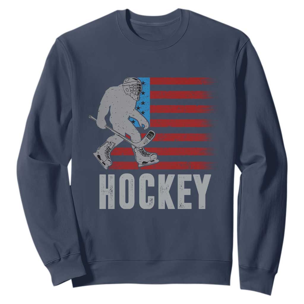 Hockey Bigfoot USA Flag Sweatshirt Vintage Patriotic Ice Hockey Player TS10 Navy Print Your Wear