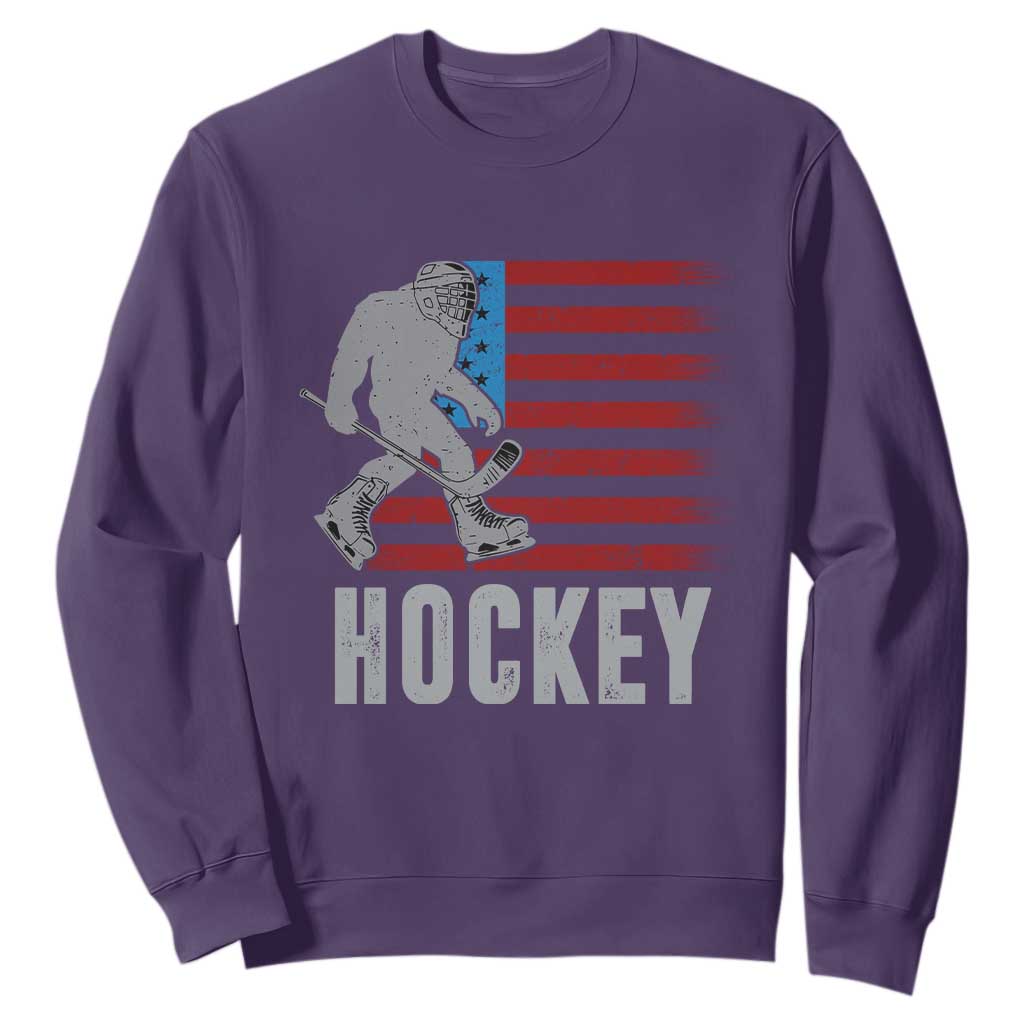 Hockey Bigfoot USA Flag Sweatshirt Vintage Patriotic Ice Hockey Player TS10 Purple Print Your Wear