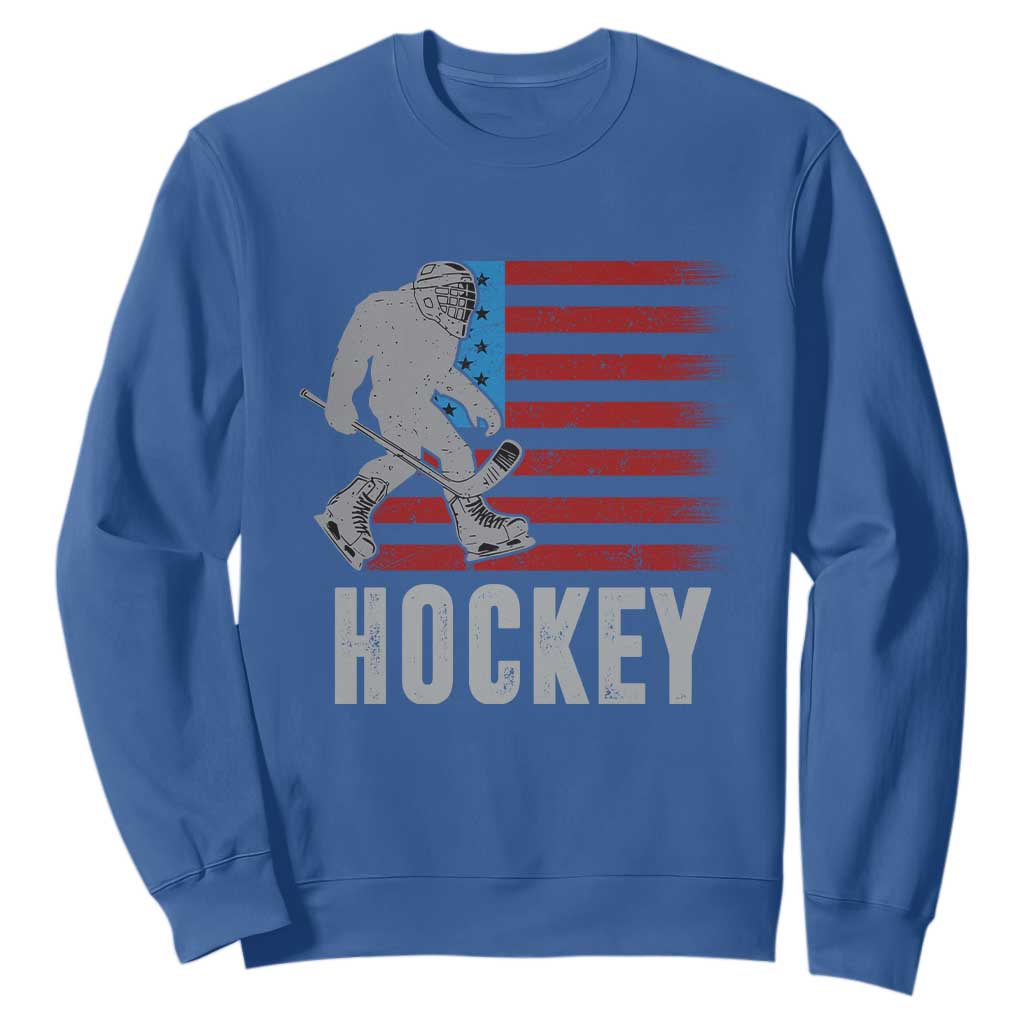 Hockey Bigfoot USA Flag Sweatshirt Vintage Patriotic Ice Hockey Player TS10 Royal Blue Print Your Wear