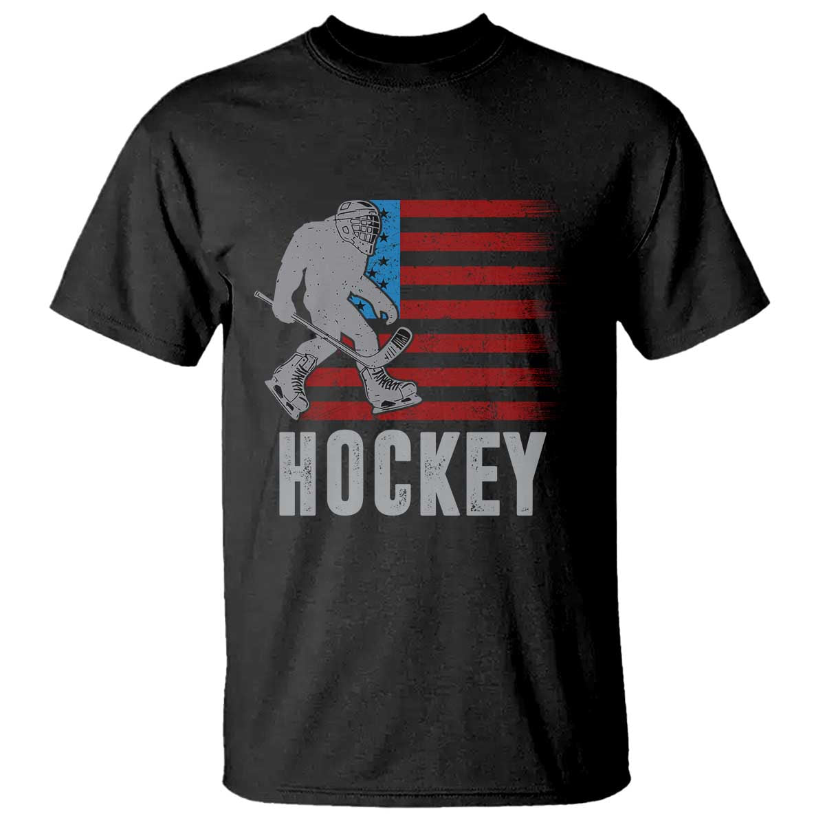 Hockey Bigfoot USA Flag T Shirt Vintage Patriotic Ice Hockey Player TS10 Black Print Your Wear