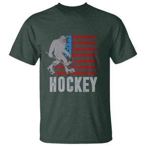 Hockey Bigfoot USA Flag T Shirt Vintage Patriotic Ice Hockey Player TS10 Dark Forest Green Print Your Wear