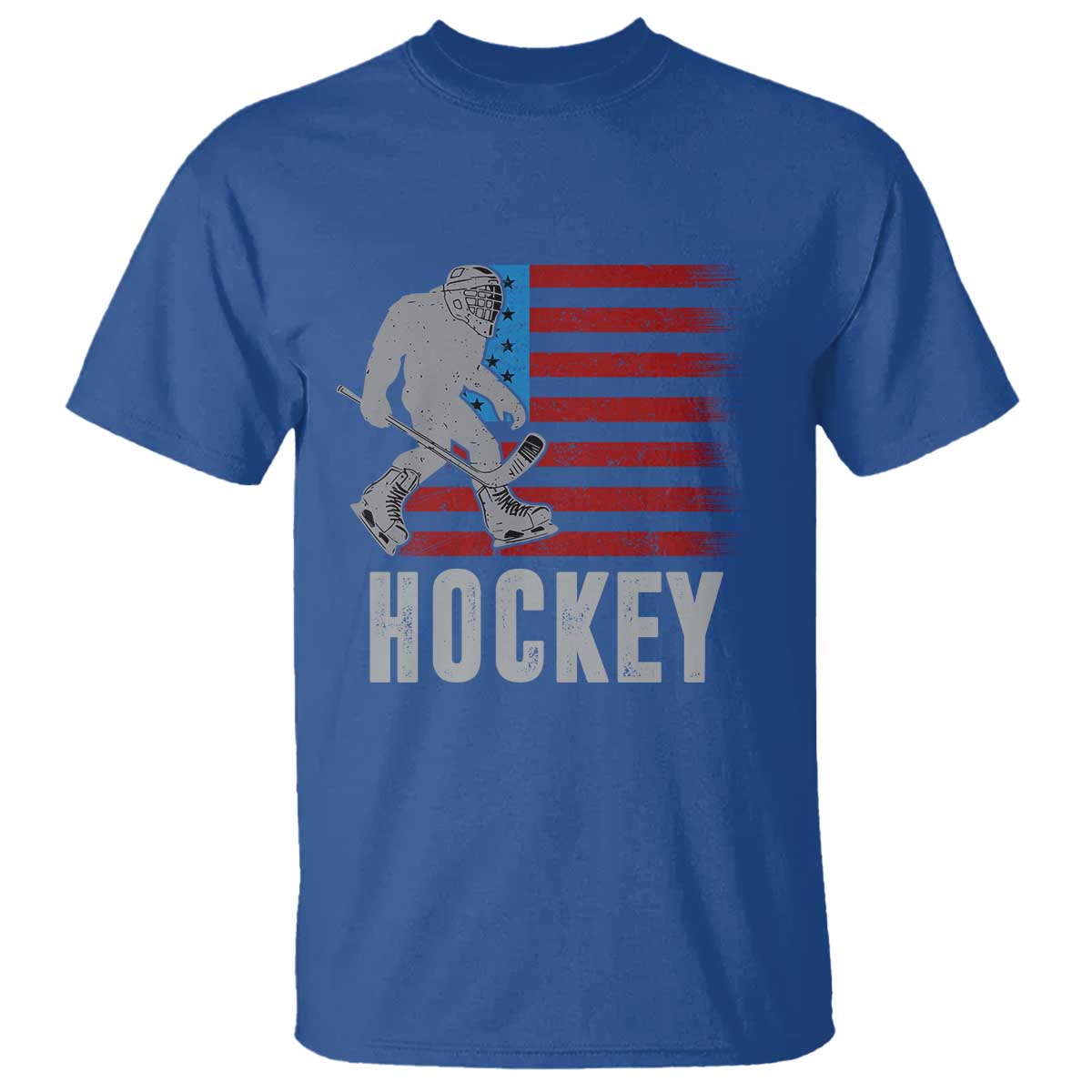 Hockey Bigfoot USA Flag T Shirt Vintage Patriotic Ice Hockey Player TS10 Royal Blue Print Your Wear