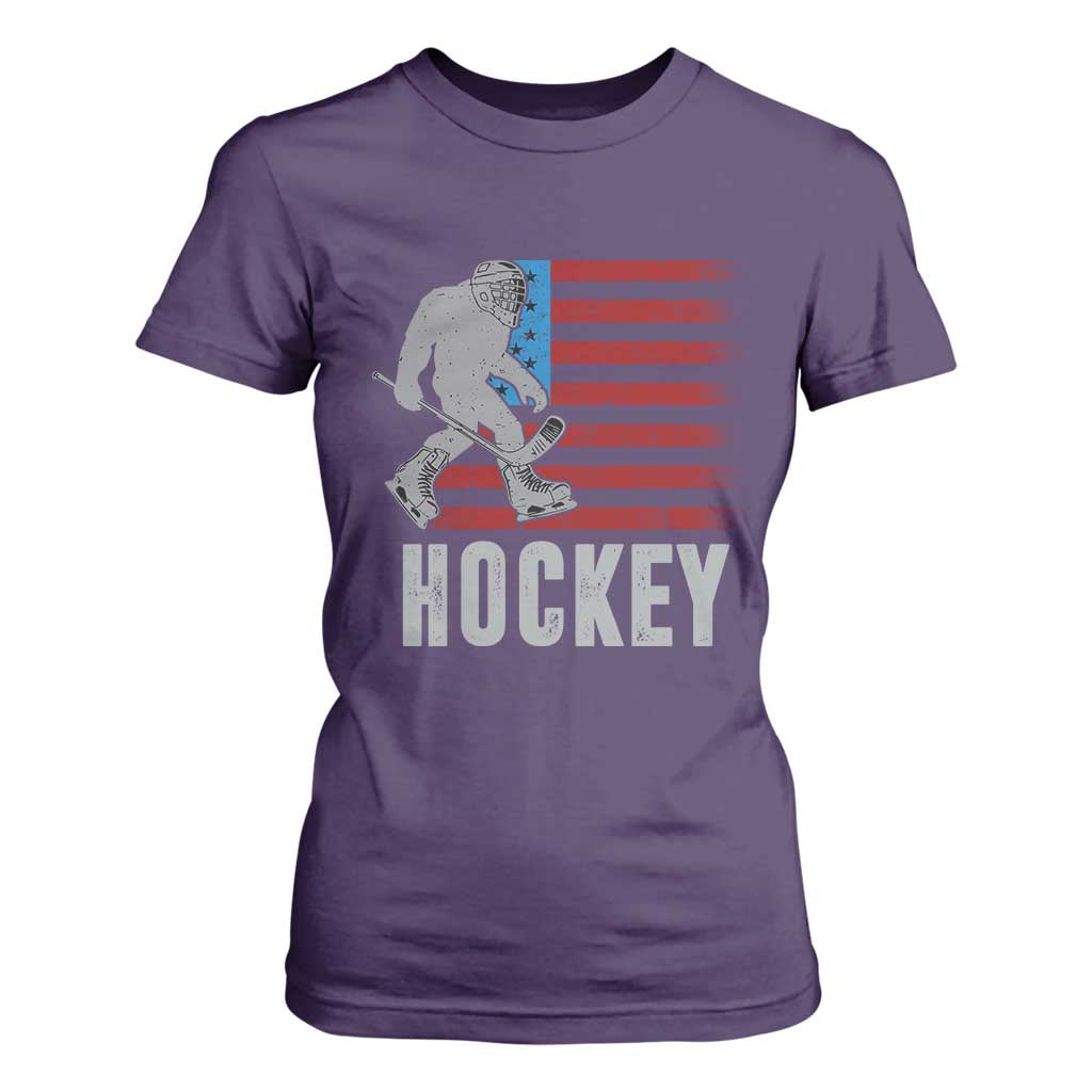 Hockey Bigfoot USA Flag T Shirt For Women Vintage Patriotic Ice Hockey Player TS10 Purple Print Your Wear