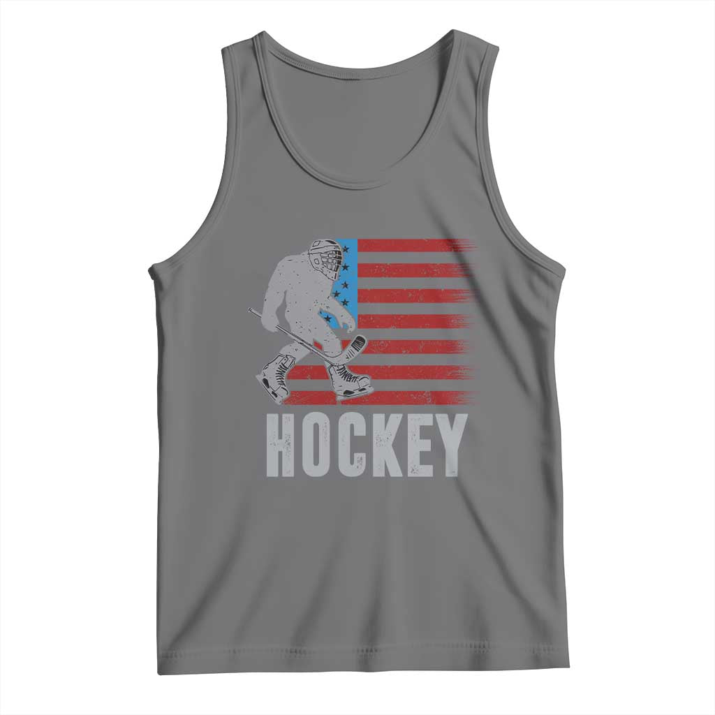Hockey Bigfoot USA Flag Tank Top Vintage Patriotic Ice Hockey Player TS10 Black Heather Print Your Wear