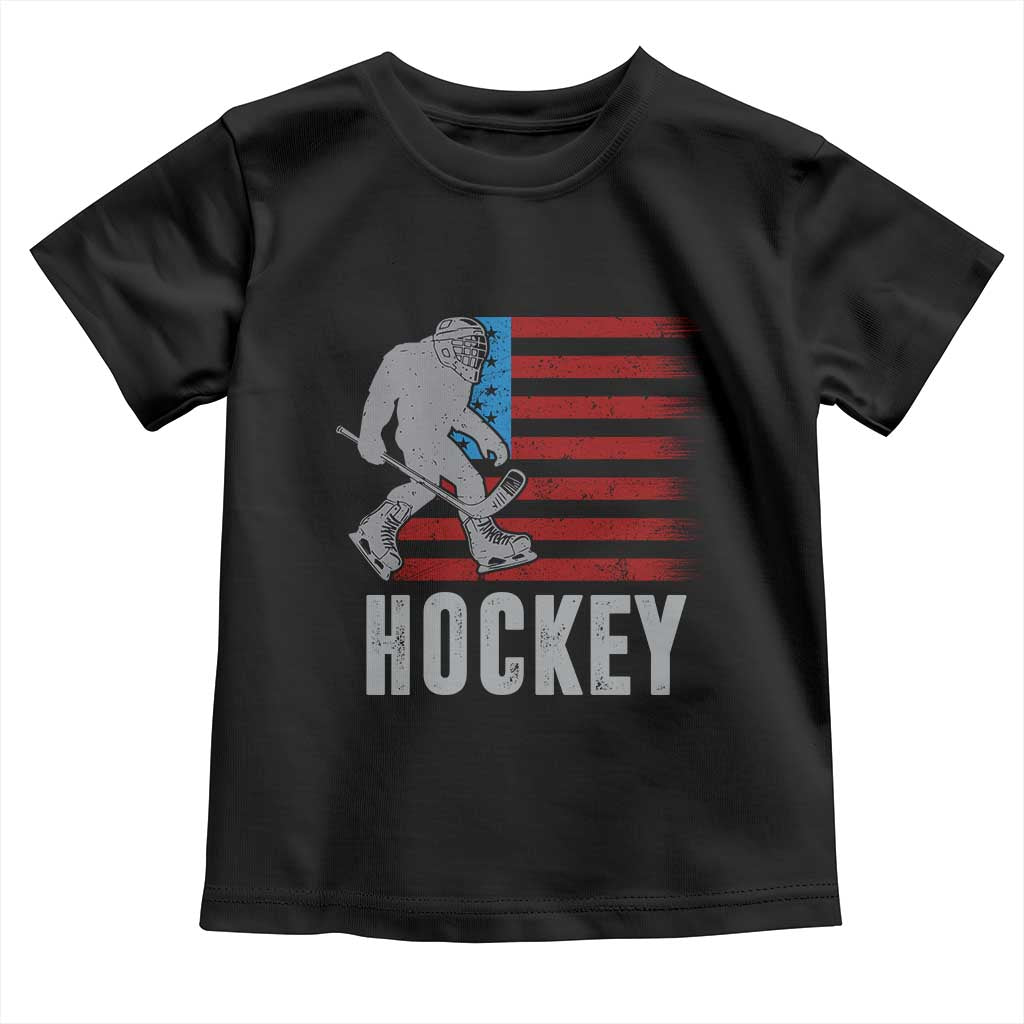 Hockey Bigfoot USA Flag Toddler T Shirt Vintage Patriotic Ice Hockey Player TS10 Black Print Your Wear