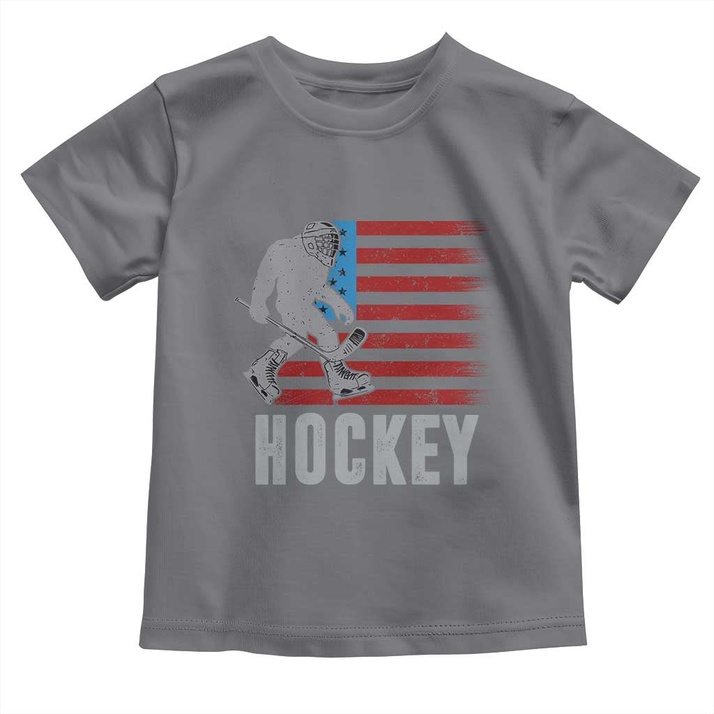 Hockey Bigfoot USA Flag Toddler T Shirt Vintage Patriotic Ice Hockey Player TS10 Charcoal Print Your Wear