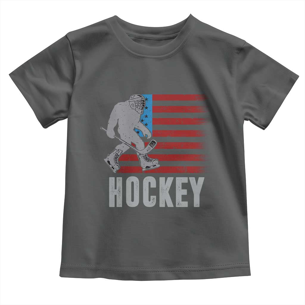 Hockey Bigfoot USA Flag Toddler T Shirt Vintage Patriotic Ice Hockey Player TS10 Dark Heather Print Your Wear