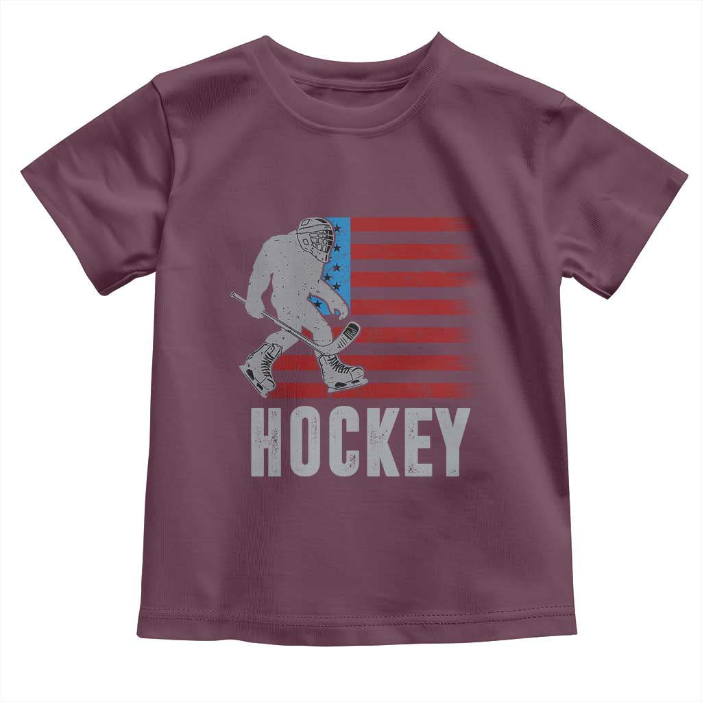 Hockey Bigfoot USA Flag Toddler T Shirt Vintage Patriotic Ice Hockey Player TS10 Maroon Print Your Wear