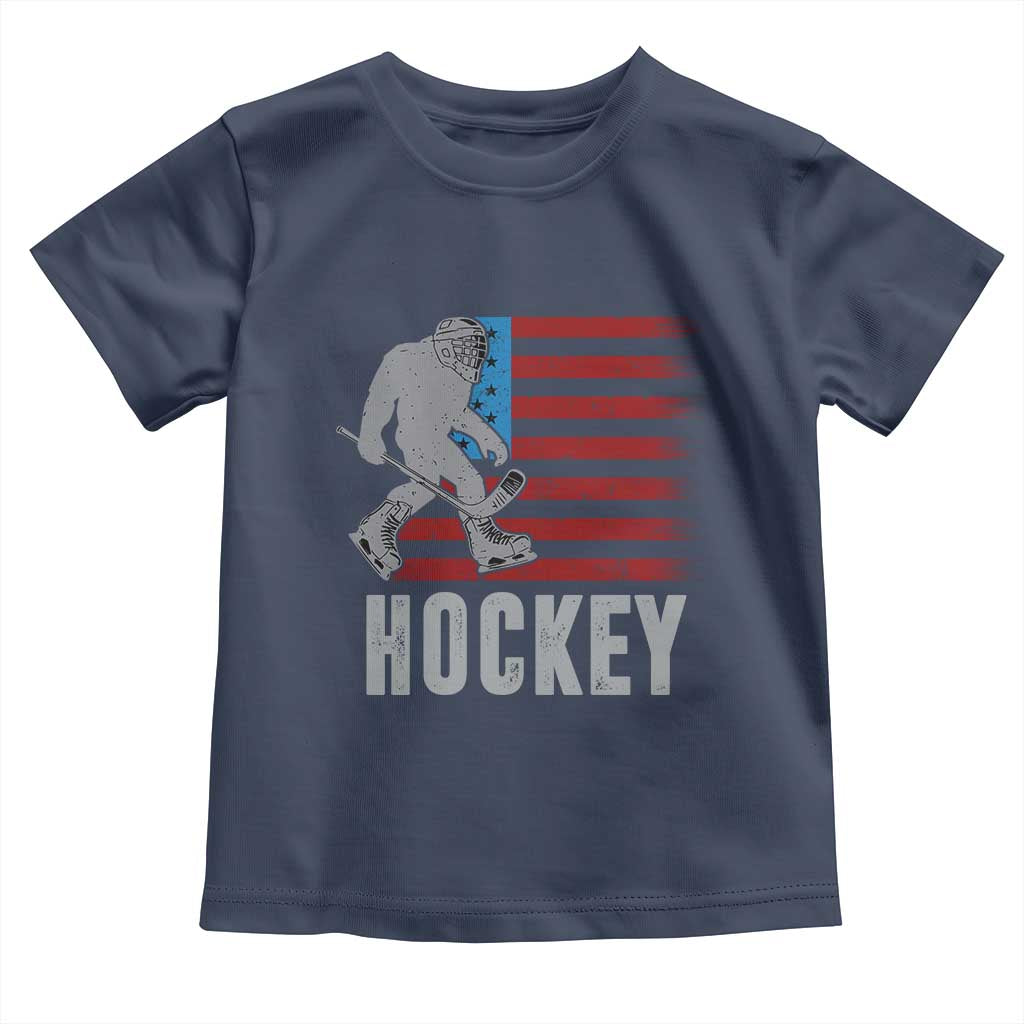 Hockey Bigfoot USA Flag Toddler T Shirt Vintage Patriotic Ice Hockey Player TS10 Navy Print Your Wear