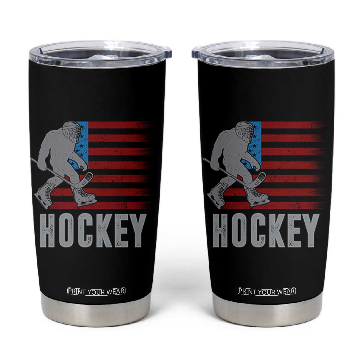 Hockey Bigfoot USA Flag Tumbler Cup Vintage Patriotic Ice Hockey Player TS10 Black Print Your Wear