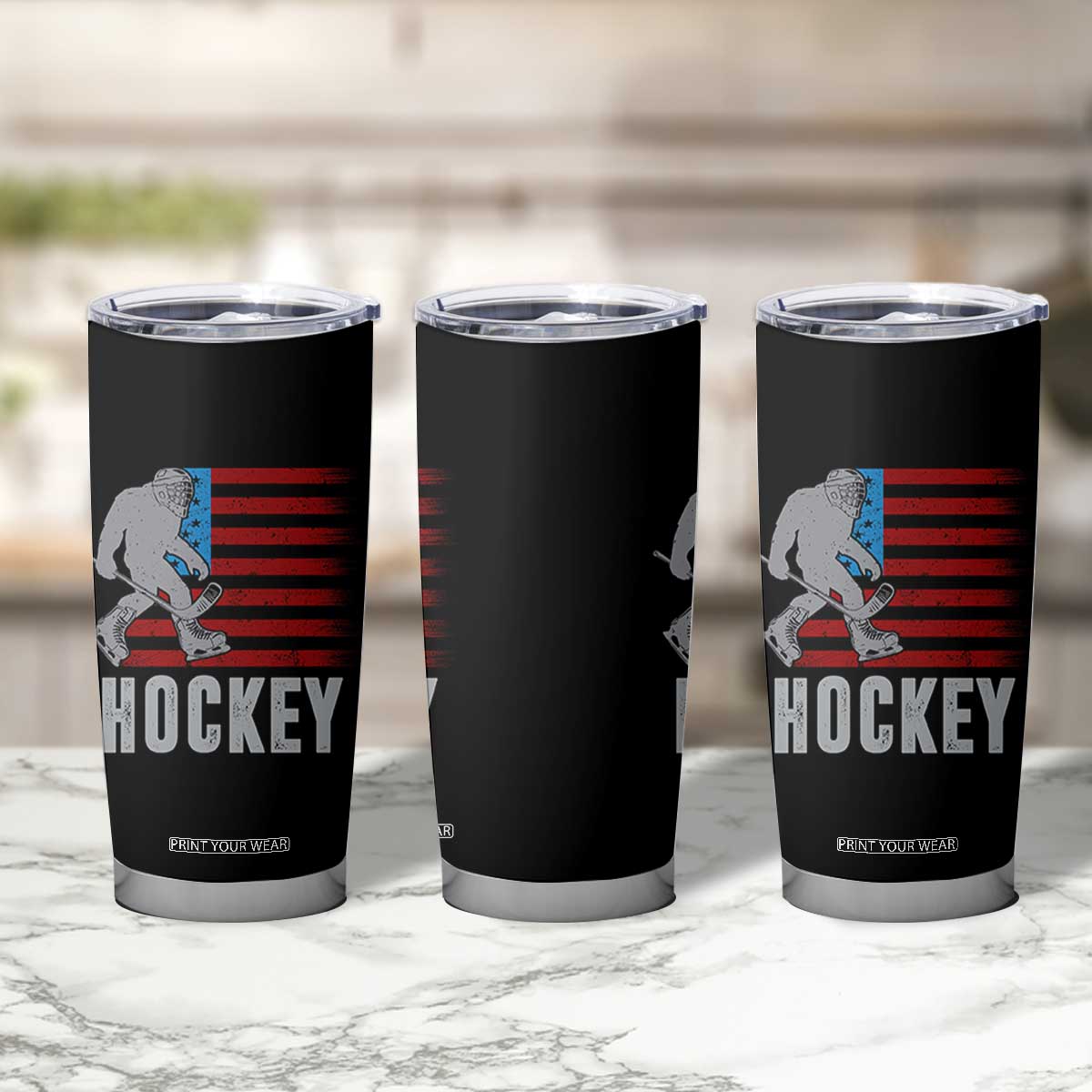 Hockey Bigfoot USA Flag Tumbler Cup Vintage Patriotic Ice Hockey Player TS10 Print Your Wear