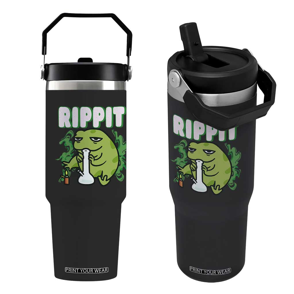 Rippit Frog Meme Flip Straw Tumbler Funny Stoner Bong Rip TS10 One Size: 30 oz Black Print Your Wear