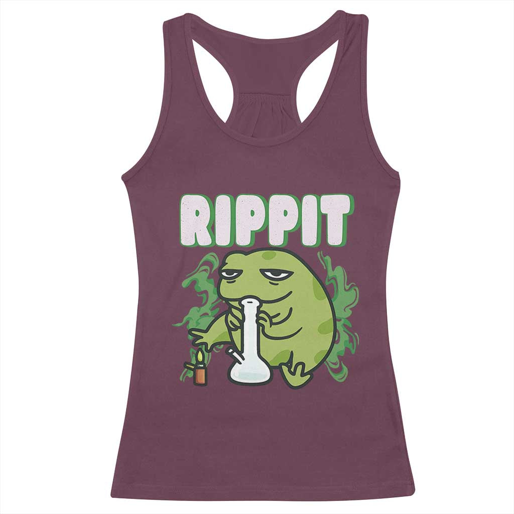 Rippit Frog Meme Racerback Tank Top Funny Stoner Bong Rip TS10 Maroon Print Your Wear
