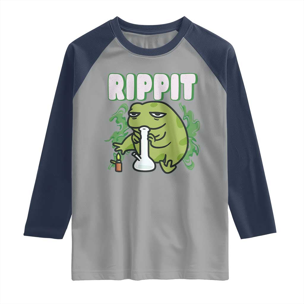 Rippit Frog Meme Raglan Shirt Funny Stoner Bong Rip TS10 Sport Gray Navy Print Your Wear