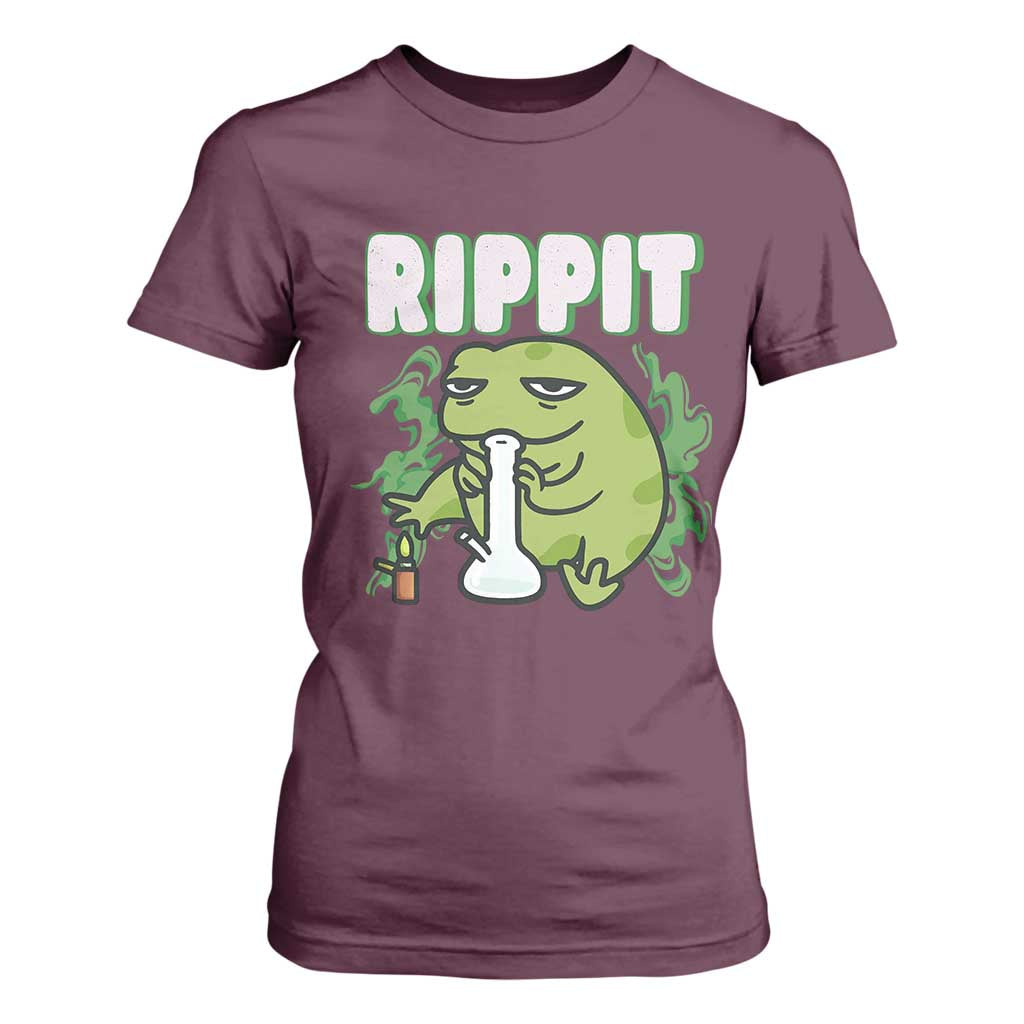 Rippit Frog Meme T Shirt For Women Funny Stoner Bong Rip TS10 Maroon Print Your Wear