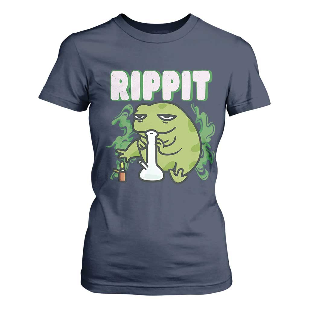 Rippit Frog Meme T Shirt For Women Funny Stoner Bong Rip TS10 Navy Print Your Wear