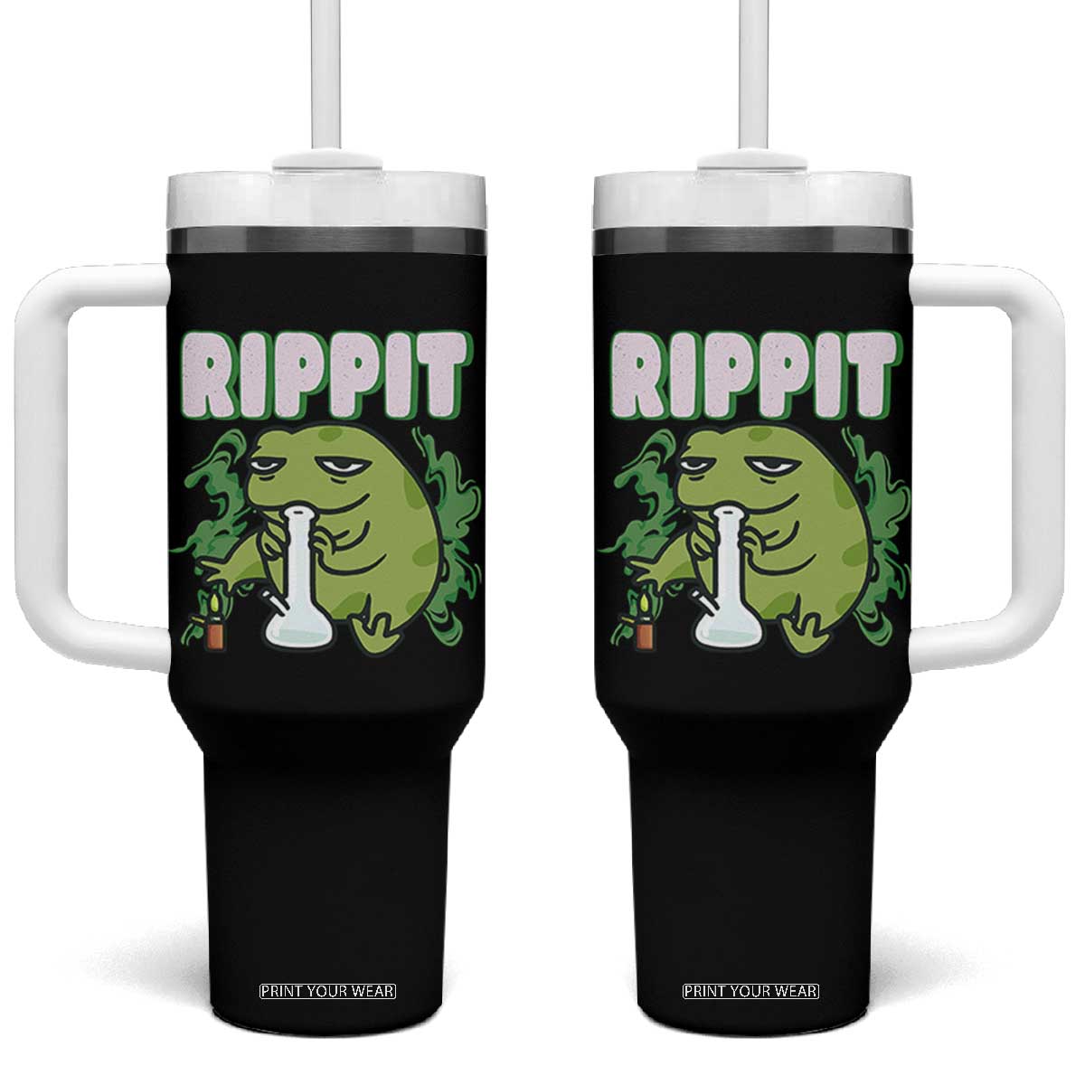 Rippit Frog Meme Tumbler With Handle Funny Stoner Bong Rip TS10 One Size: 40 oz Black Print Your Wear