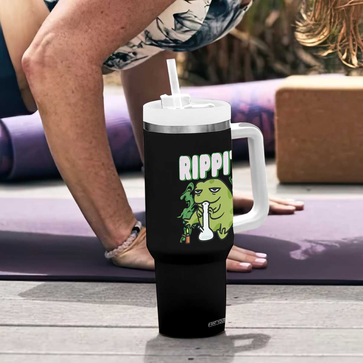 Rippit Frog Meme Tumbler With Handle Funny Stoner Bong Rip TS10 Print Your Wear