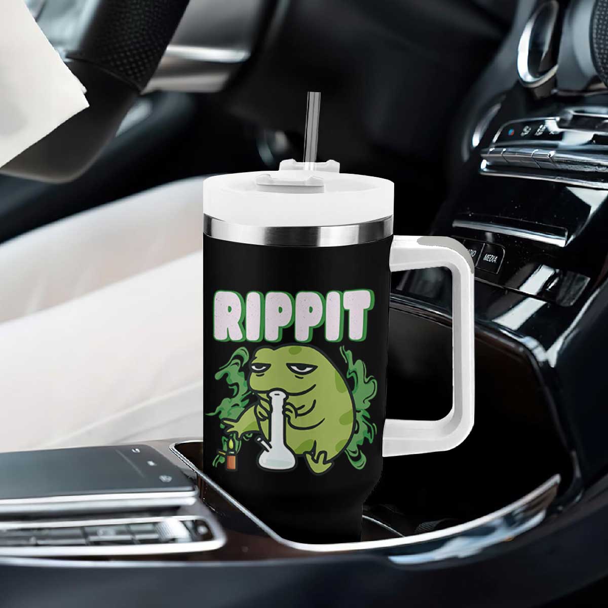 Rippit Frog Meme Tumbler With Handle Funny Stoner Bong Rip TS10 Print Your Wear