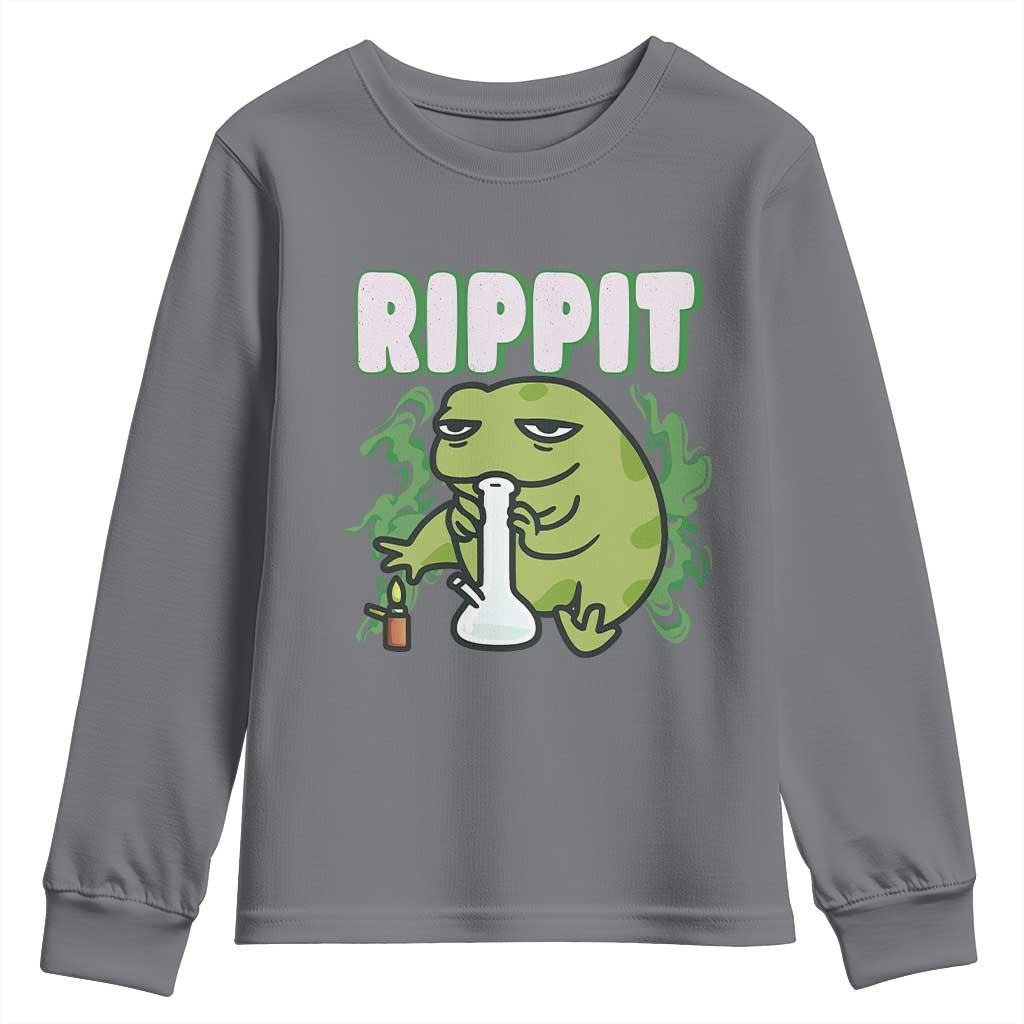 Rippit Frog Meme Youth Sweatshirt Funny Stoner Bong Rip TS10 Charcoal Print Your Wear