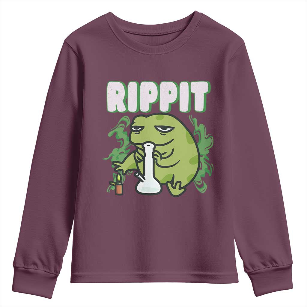 Rippit Frog Meme Youth Sweatshirt Funny Stoner Bong Rip TS10 Maroon Print Your Wear