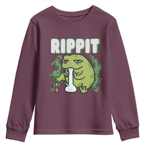 Rippit Frog Meme Youth Sweatshirt Funny Stoner Bong Rip TS10 Maroon Print Your Wear