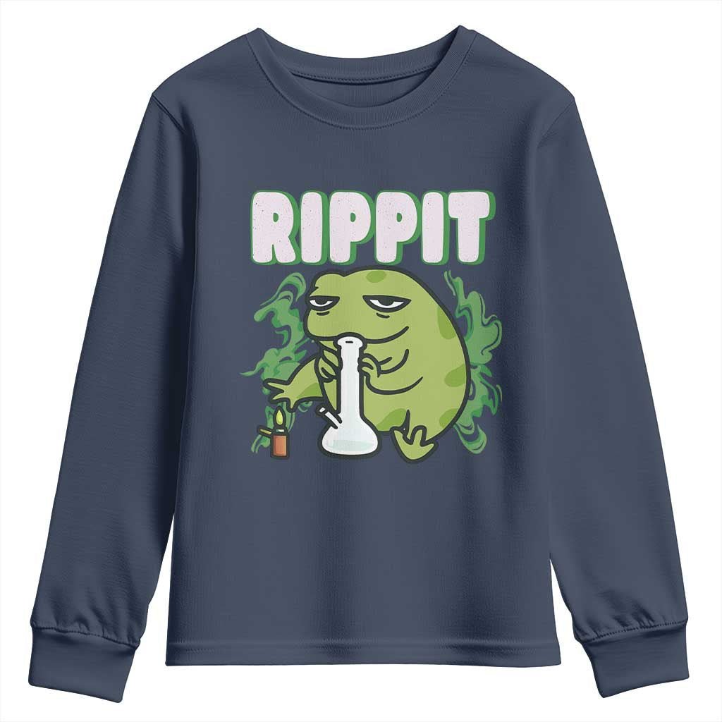 Rippit Frog Meme Youth Sweatshirt Funny Stoner Bong Rip TS10 Navy Print Your Wear